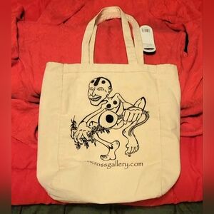Vtg Y2K Toppers cream cotton canvas tribal man design graphics big tote bag NWT